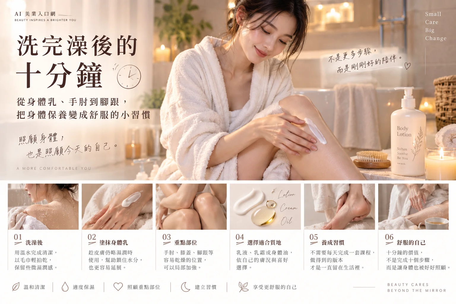 洗完澡後的十分鐘：從身體乳、手肘到腳跟，把身體保養變成舒服的小習慣
